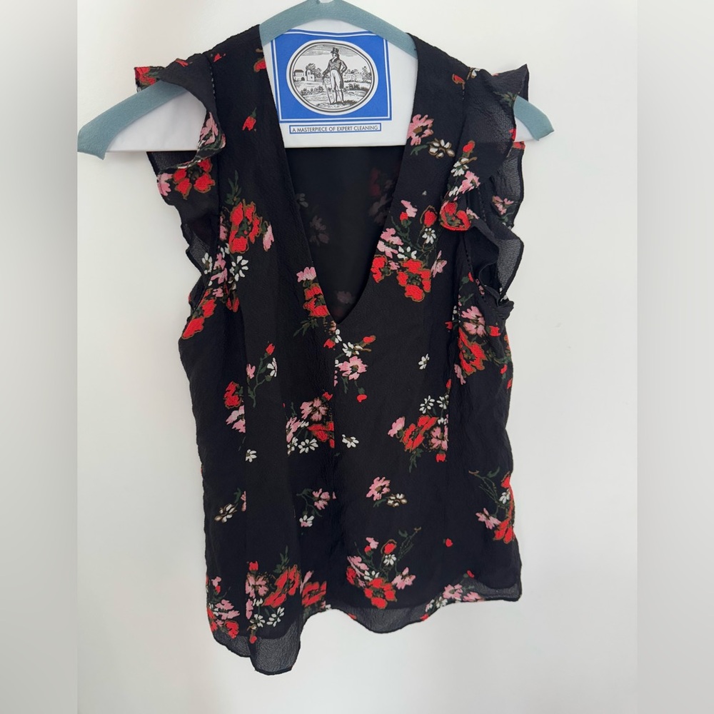 Rebecca Taylor Black Floral Sleeveless Blouse